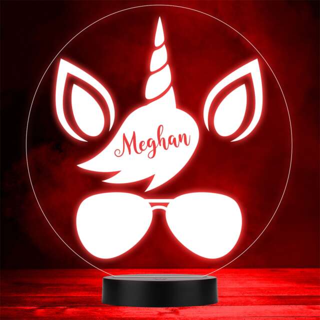 Unicorn Horn Wearing Sunglasses Cool Led Personalised Gift Night Light - image 1
