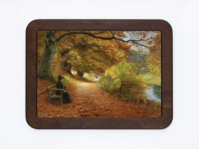 A Wooded Path in Autumn Hans Anderson Brendekilde Nature Trees Stream River Painting Wooden Framed Art Print - image 1