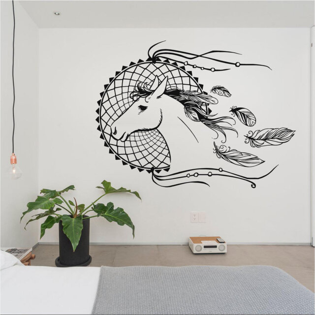 Mandala Horse Dream Catcher Vinyl Wall Art, Decal, Sticker, Transfer, Mural, Removable, Decoration, Interior, Exterior, - 0892 - image 1