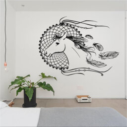 Mandala Horse Dream Catcher Vinyl Wall Art, Decal, Sticker, Transfer, Mural, Removable, Decoration, Interior, Exterior, - 0892 - thumbnail 1