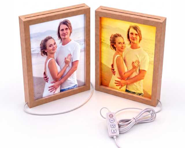 Personalised Wood Led Photo Frame - Custom Light Box, Usb Night - image 1