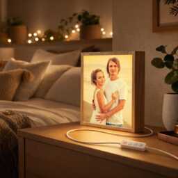 Personalised Wood Led Photo Frame - Custom Light Box, Usb Night - thumbnail 2