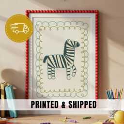 Cute Zebra Nursery Wall Art Safari Animal Illustration With Scalloped Frame Neutral Baby Room Decor Modern Kids Print - 83 - thumbnail 1