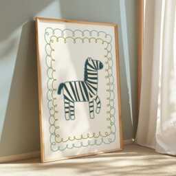Cute Zebra Nursery Wall Art Safari Animal Illustration With Scalloped Frame Neutral Baby Room Decor Modern Kids Print - 83 - thumbnail 3