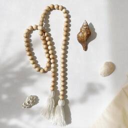 Wood Bead Curtain Tie Backs Bohemian Tassel Drapery Holdbacks - thumbnail 2