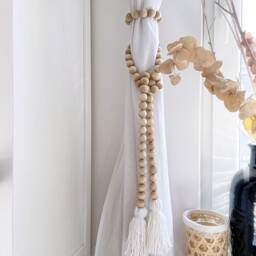 Wood Bead Curtain Tie Backs Bohemian Tassel Drapery Holdbacks