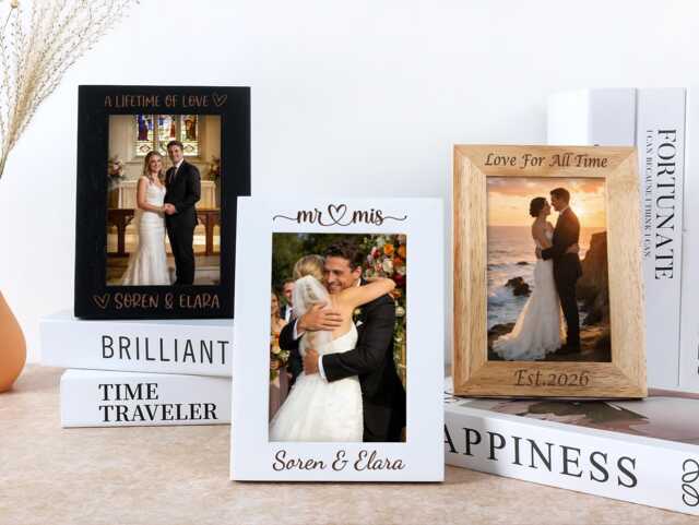 Engraved Photo Frame, Custom Engagement Couple Picture Frame, Wedding Family Personalized Frame - image 1