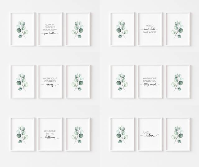 Bathroom Prints Set Of 3 - Minimalist Print Wall Art Decor Eucalyptus Botanical Toilet Poster Sign - image 1
