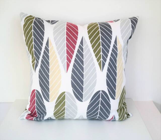 "Double Sided 20"" Retro Leaves Pillow Cover. Scandinavian Design, Cotton Fabric Design. For Cushion Size 50x50 cm - 20""x20" - image 1