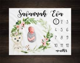 Bear Baby Milestone Blanket, Monthly Growth Tracker, Personalized Custom Shower Gift, New Girl - thumbnail 1