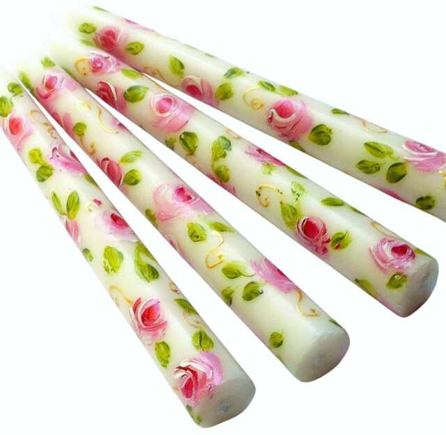 Hand Painted Pink Rose Taper Candles, Shabby Chic Decor, Set Of 2 Or 4 - image 1