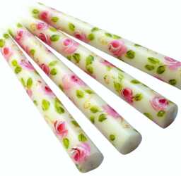 Hand Painted Pink Rose Taper Candles, Shabby Chic Decor, Set Of 2 Or 4 - thumbnail 1