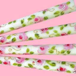 Hand Painted Pink Rose Taper Candles, Shabby Chic Decor, Set Of 2 Or 4 - thumbnail 2