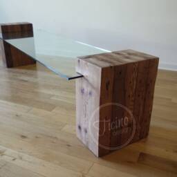 Reclaimed Wood Coffee Table Base, Rustic Modern Furniture. Glass Cocktail - thumbnail 3