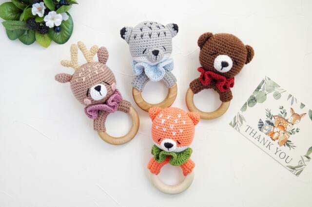 Bear, Fox, Deer, Frog, Raccoon, Rabbit, Wolf Baby Small Toys, Woodland Shower Gift, Forest Animal Toys For Newborn, Mom Gift Package - image 1