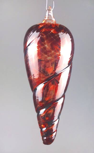 Hand Blown Spiral Glass Christmas Ornament in Ruby Red - image 1