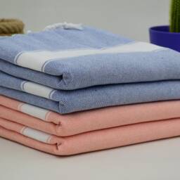 Blue Towel, White Striped Towel, Orange Towel, Soft Towel, 40x70 Turkish Towel, Handmade Towels, Bath Towels, Striped Towels Mtn-Sft - thumbnail 2