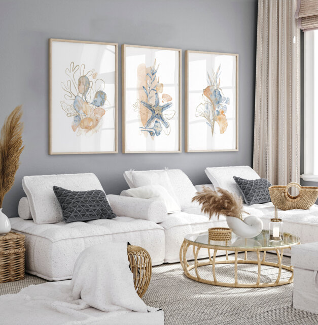 Crustaceancore Framed Set Of 3 Wall Art Prints For A Summer Beach Themed Room Decor, Coastal Grandma Decor Lake House - image 1