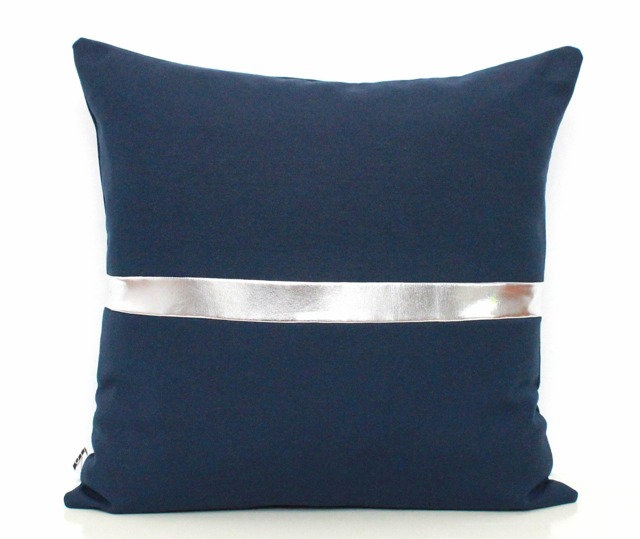 Navy Blue & Silver Colorblock Pillow Cover, All Sizes, Custom Stripe Color, Home Gifts For You - image 1