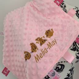 Personalised Baby Taggy Blanket - Embroidered Name & Cats 35cm X Comforter Blanket - thumbnail 2