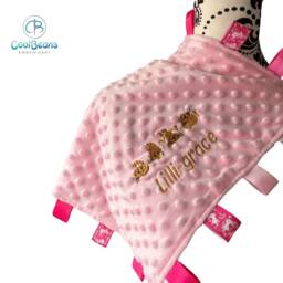 Personalised Baby Taggy Blanket - Embroidered Name & Cats 35cm X Comforter Blanket