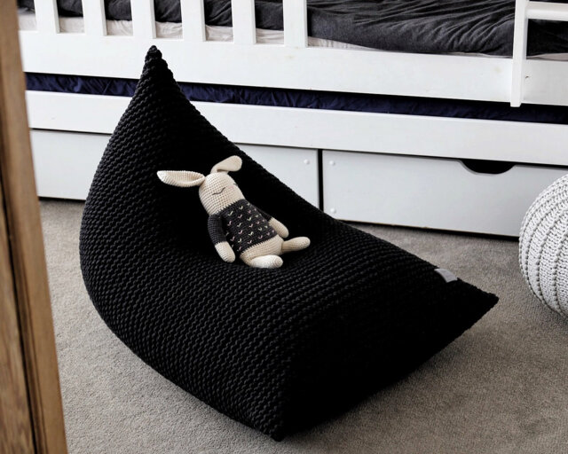 Black Knitted Bean Bag Chair Scandinavian Kids Bedroom Furniture - image 1