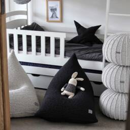 Black Knitted Bean Bag Chair Scandinavian Kids Bedroom Furniture - thumbnail 3