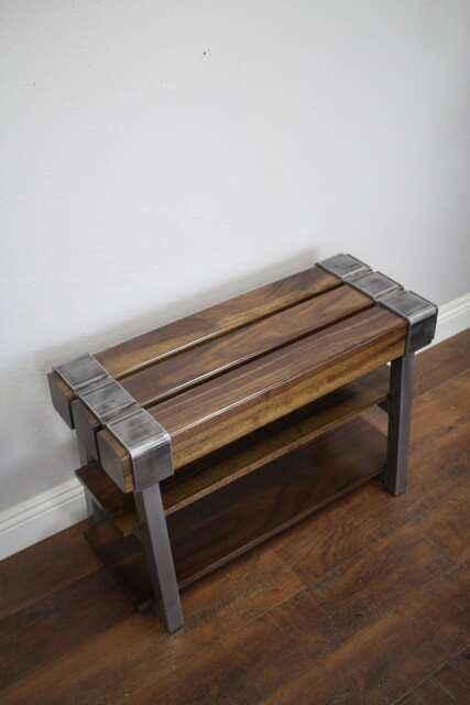 Industrial Wood & Steel Entryway Bench, Shoe Storage - image 1