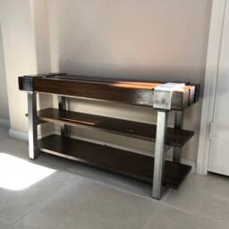 Industrial Wood & Steel Entryway Bench, Shoe Storage - thumbnail 2