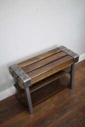 Industrial Wood & Steel Entryway Bench, Shoe Storage