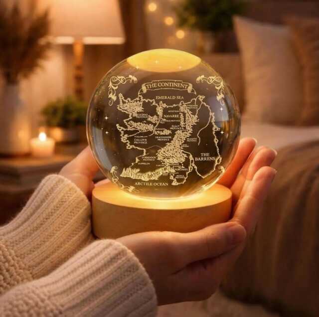 Fourth Wing Inspired Crystal Ball Night Light, 3D Fantasy Map Lamp, Custom Fictional World Bookish Gift For Reader - image 1