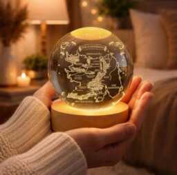 Fourth Wing Inspired Crystal Ball Night Light, 3D Fantasy Map Lamp, Custom Fictional World Bookish Gift For Reader - thumbnail 1