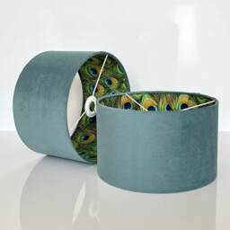 New Luxury Hq Double Sided Buck Egg Velvet & Peacock Feathers Combination Lamp Shade Pendant Light - thumbnail 2