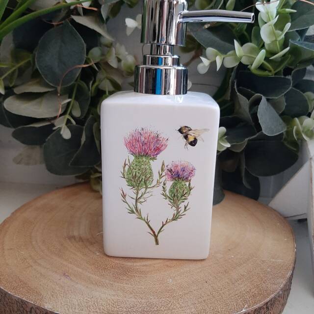 Beautiful Thistle & Bee Ceramic Soap Dispenser - image 1