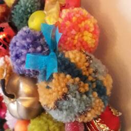 Christmas, Yule Or Winter Pompom Wreath. 350mm Diameter. A Glitzy, Glamorous, Unique Hand-Made Decoration. Wreath #4 - thumbnail 3