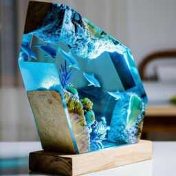 Ocean-Themed Dolphin & Turtle Resin Art Lamp - Handmade Epoxy Night Light - thumbnail 3