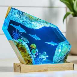 Ocean-Themed Dolphin & Turtle Resin Art Lamp - Handmade Epoxy Night Light - thumbnail 4