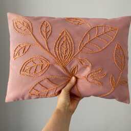Handmade Punch Needle Pillow Cover Leaf Patterned Powder Pink Linen - 14x20 - thumbnail 3