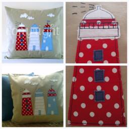 Handmade Lighthouse Applique Cushion Cover Nautical Linen Pillow - thumbnail 3