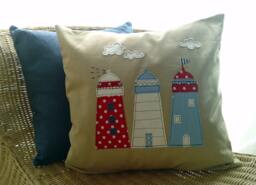 Handmade Lighthouse Applique Cushion Cover Nautical Linen Pillow - thumbnail 1