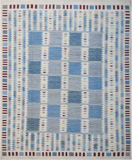 Handmade Scandinavian Kilim Rug Blue & Ivory Boho Decor - image 1