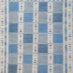 Handmade Scandinavian Kilim Rug Blue & Ivory Boho Decor - thumbnail 3