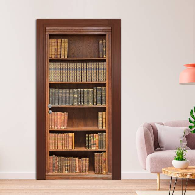 Door Wall Sticker Old Bookcase/ Bookcase Wrap/ Sticker/ Bookshelf /Wallpaper Bookshelf/ Mural - image 1