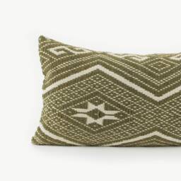 Handspun Tai Lu Kilim Style Pillow - Woven Cotton, Green Geometric - thumbnail 2