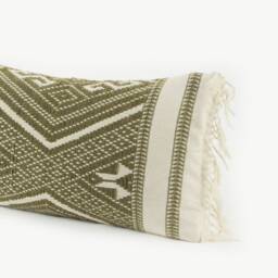Handspun Tai Lu Kilim Style Pillow - Woven Cotton, Green Geometric - thumbnail 4