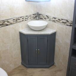 Grey Bathroom Vanity Unit Free Standing Corner Cabinet White Marble Basin 501Bgwmsbc - thumbnail 3
