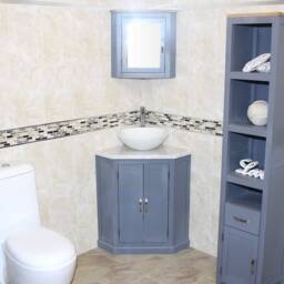 Grey Bathroom Vanity Unit Free Standing Corner Cabinet White Marble Basin 501Bgwmsbc - thumbnail 1