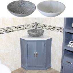 Grey Bathroom Vanity Unit Free Standing Corner Cabinet White Marble Basin 501Bgwmsbc - thumbnail 2
