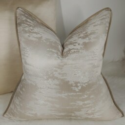 Neutral Oyster Beige Cushion Cover 17x17, Marble Pattern Luxury Pillow Cover, Textured Satin Piped Cushion, Modern Sofa Decorative - thumbnail 2