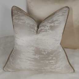 Neutral Oyster Beige Cushion Cover 17x17, Marble Pattern Luxury Pillow Cover, Textured Satin Piped Cushion, Modern Sofa Decorative - thumbnail 3